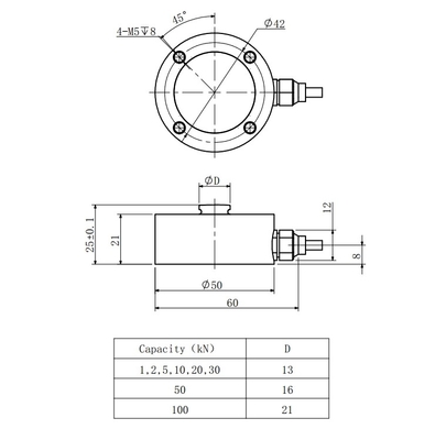 0,2% 1kn Sensor de Célula de Carga Miniatura Aço Inoxidável 5kn